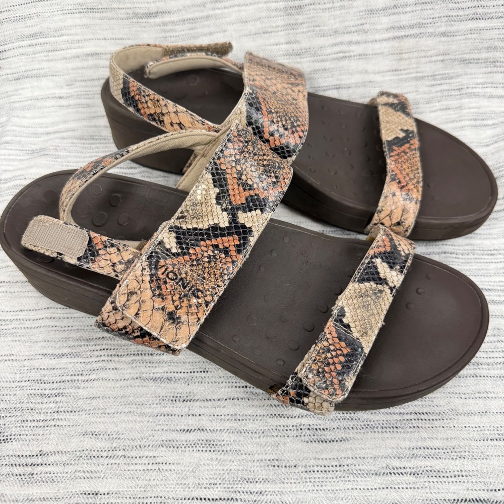 Vionic Bolinas Platform Wedge Snakeskin Comfort Walking Sandal Sz 10 Orthotic